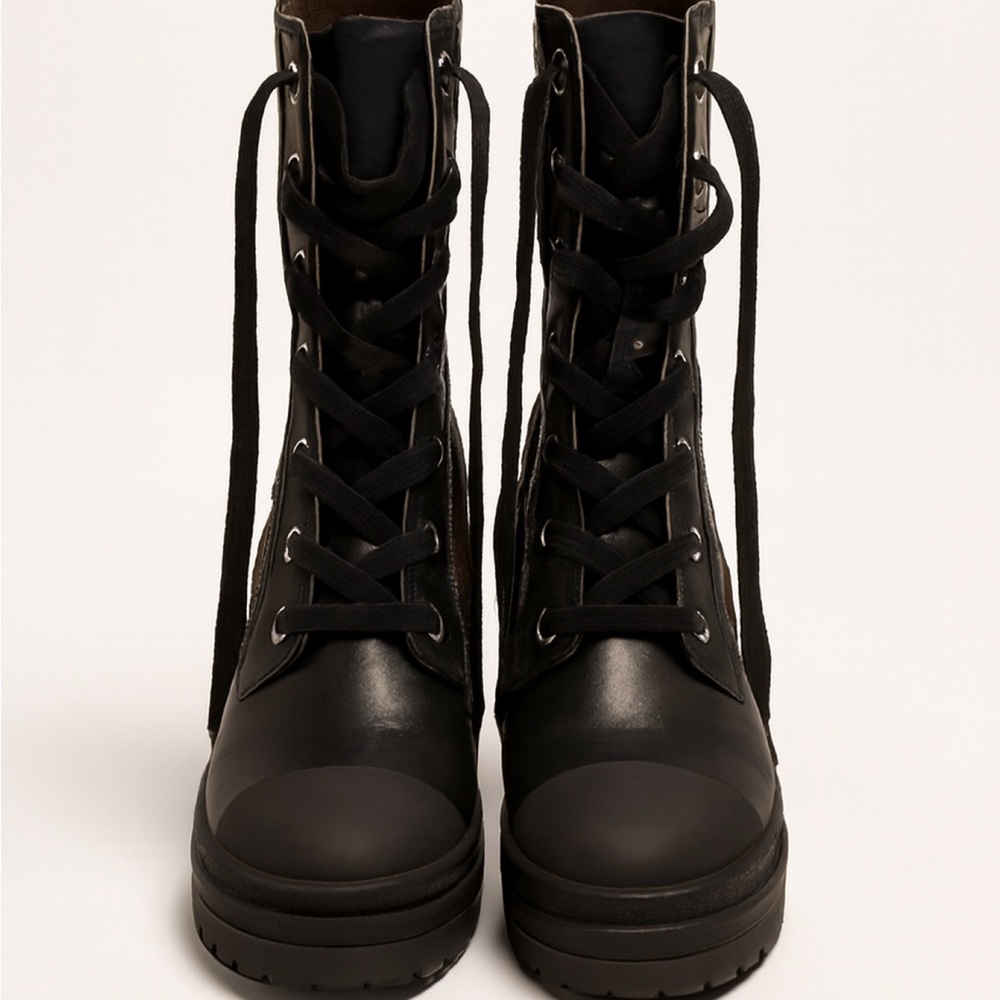 Michael Kors Brea Leather and Logo Jacquard Combat Boot - Picture 2 of 6